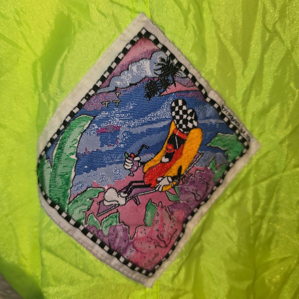 Hotdogger USA Windbreaker Small Neon Green Pink Checkered Retro 90s Jacket - Picture 3 of 11